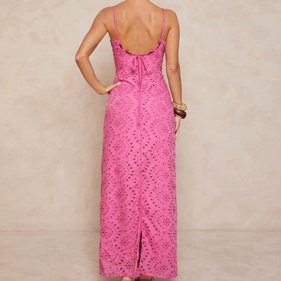Pink Boho Embroidered Spaghetti Strap Maxi Dress - Picture 2 of 5